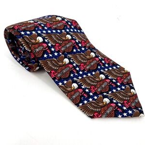 Harley-Davidson 100% Silk Necktie Ralph Marlin American Bald Eagle Flag American